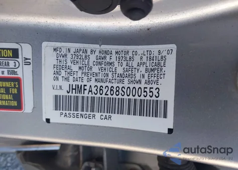 2008 Honda Civic Hybrid из США, поврежденный, VIN JHMFA36268S000553